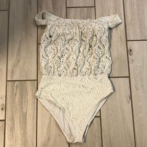 Aerie one piece swimsuit. Large. White lace. Off the shoulder. Very cute!